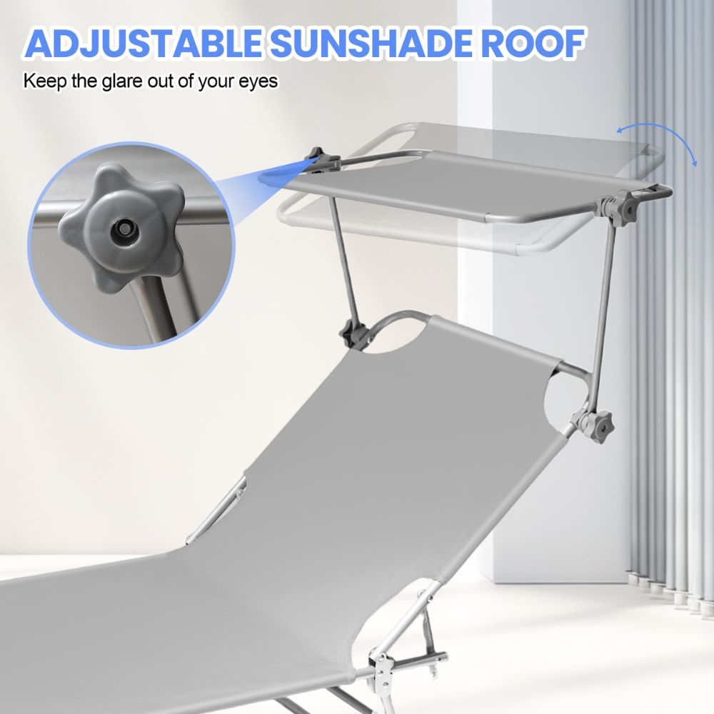 Alivio Grey Foldable Recliner Sun Lounger with Adjustable Sunshade Image 6