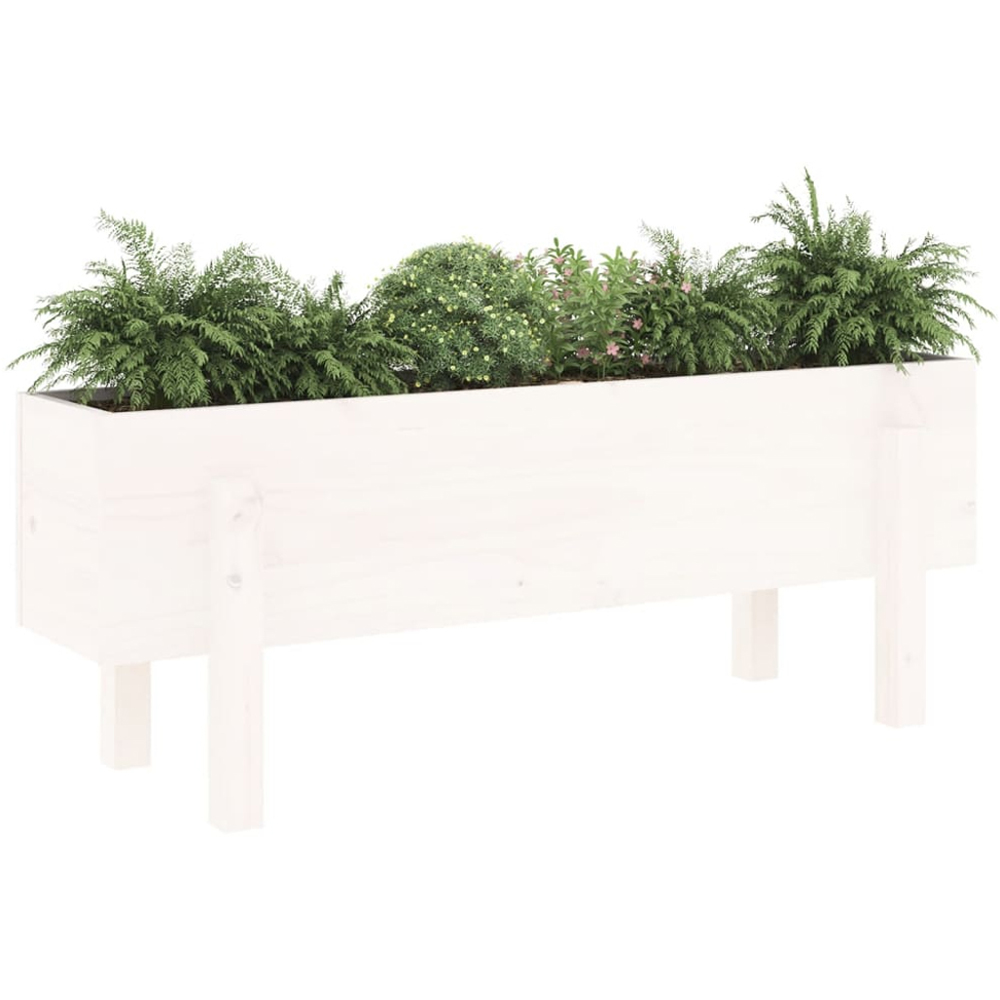vidaXL White Solid Pine Wood Garden Planter with Legs 38 x 101 x 30cm Image 2