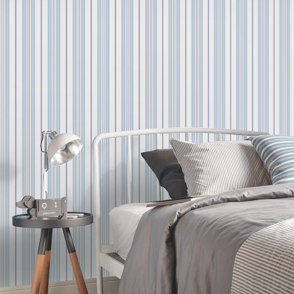 Galerie Deauville 2 Striped Light Blue White and Navy Blue Wallpaper Image 3
