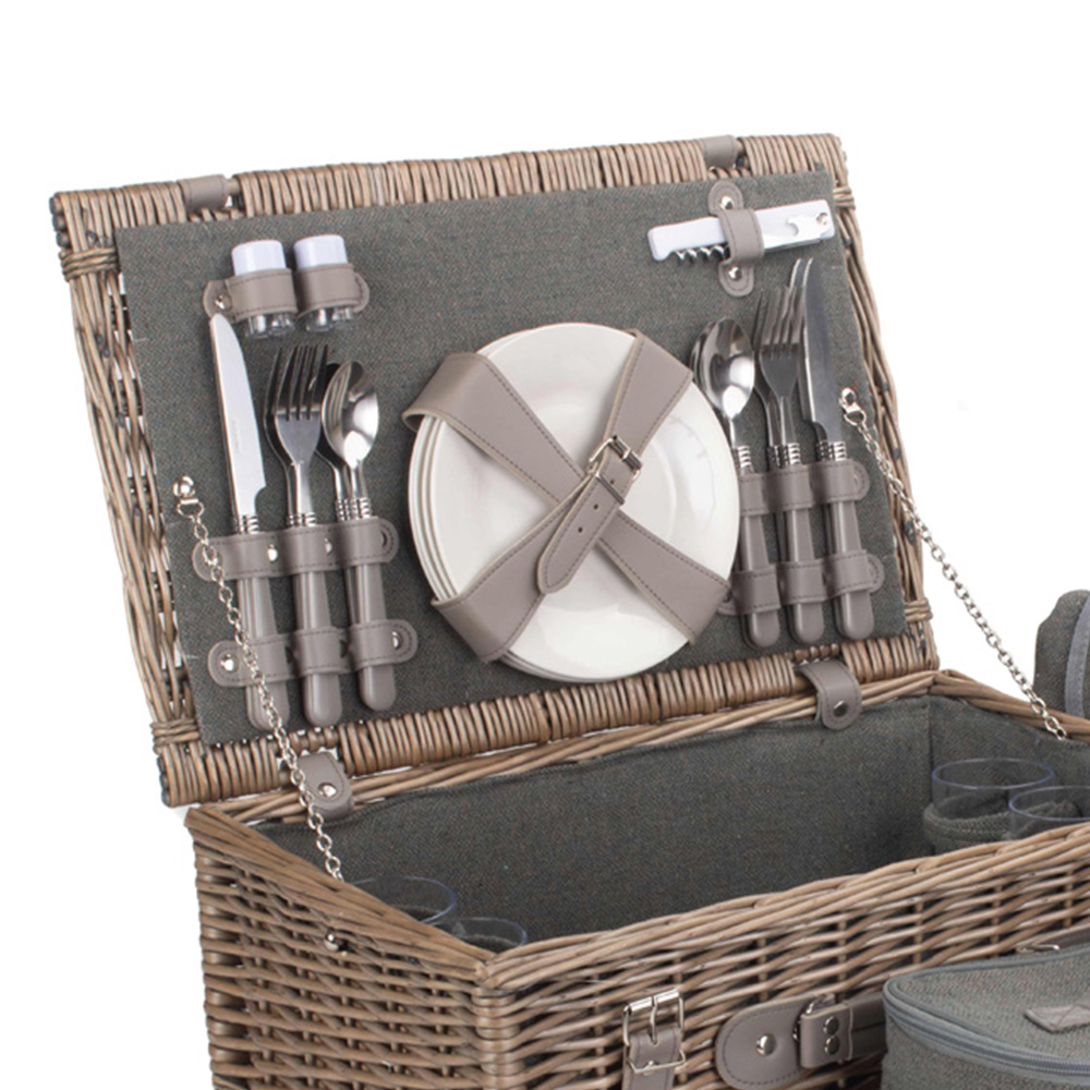 Red Hamper Grey Tweed 4 Person Wicker Fitted Picnic Basket Image 2