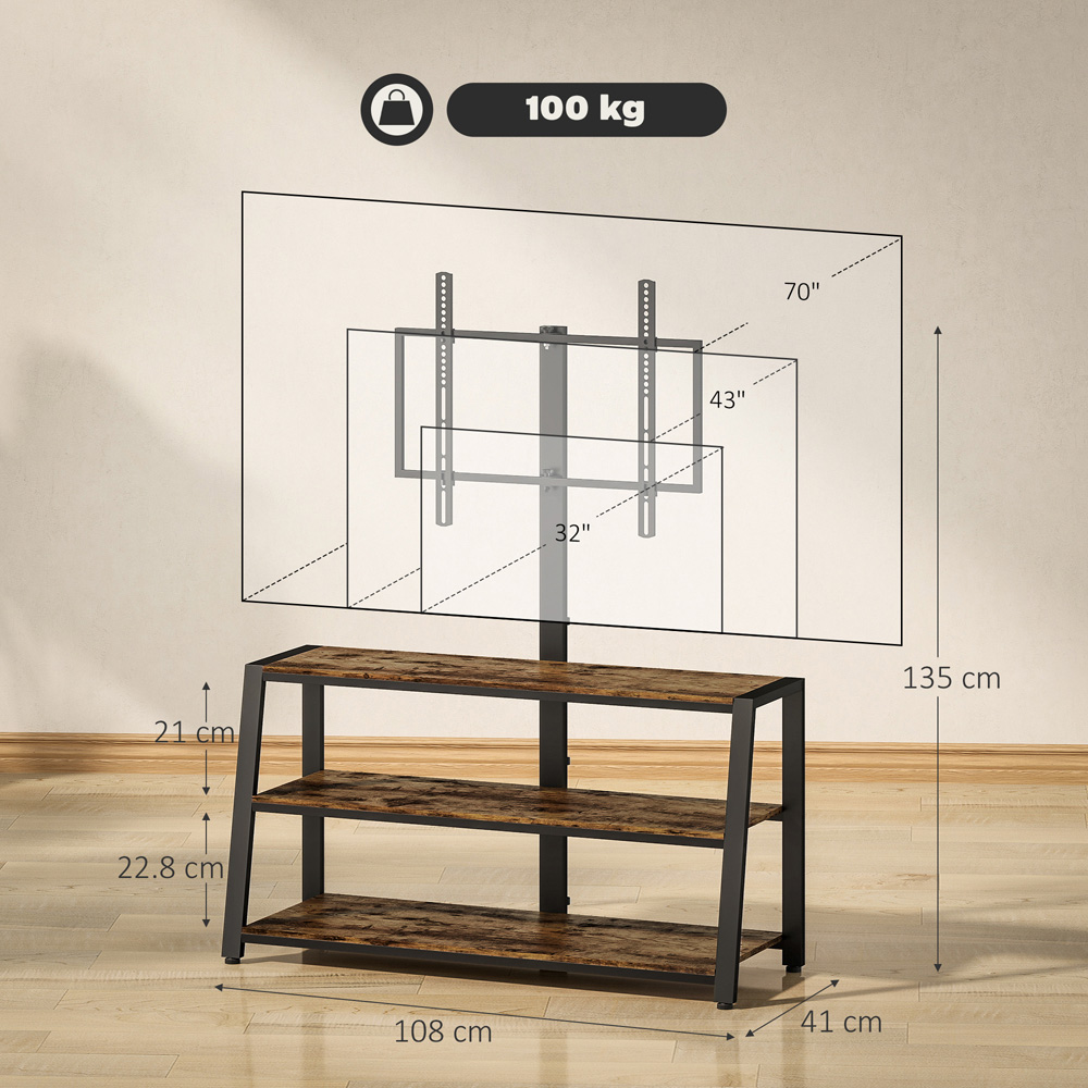 HOMCOM 3 Shelf Brown TV Stand with Swivel Bracket Image 9