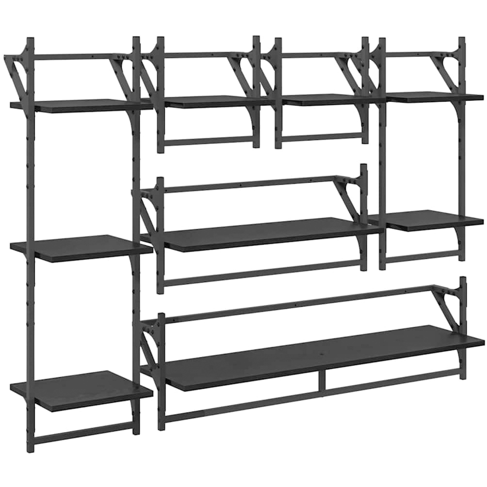 vidaXL 9 Shelf Black Oak Wall Shelf Set of 6 Image 1