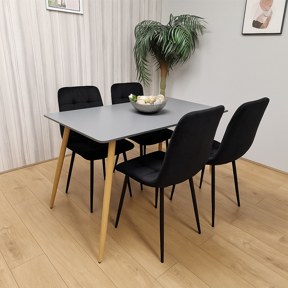 Kosy Koala 4 Seater Tufted Velvet Rectangle Dining Set Dark Grey and Black Image 6