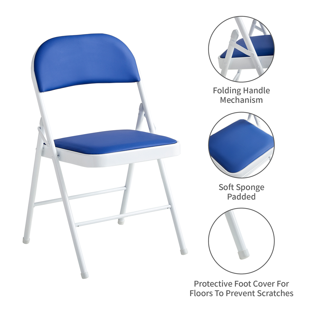 Set of 6 Blue Padded Folding Metal Dining Chairs Image 3