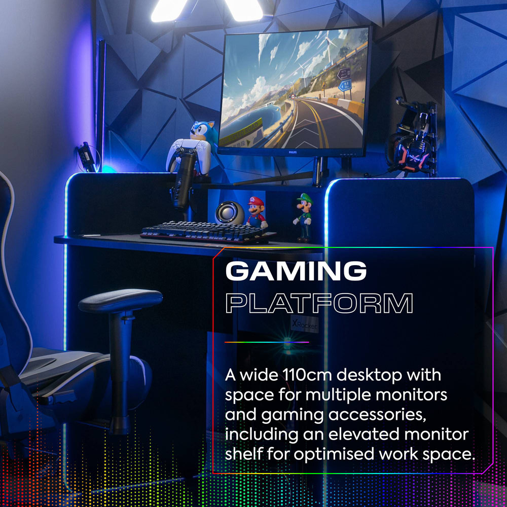 X Rocker Electra Single Drawer 2 Shelf RGB Gaming Desk with Wireless Charging Black Image 5