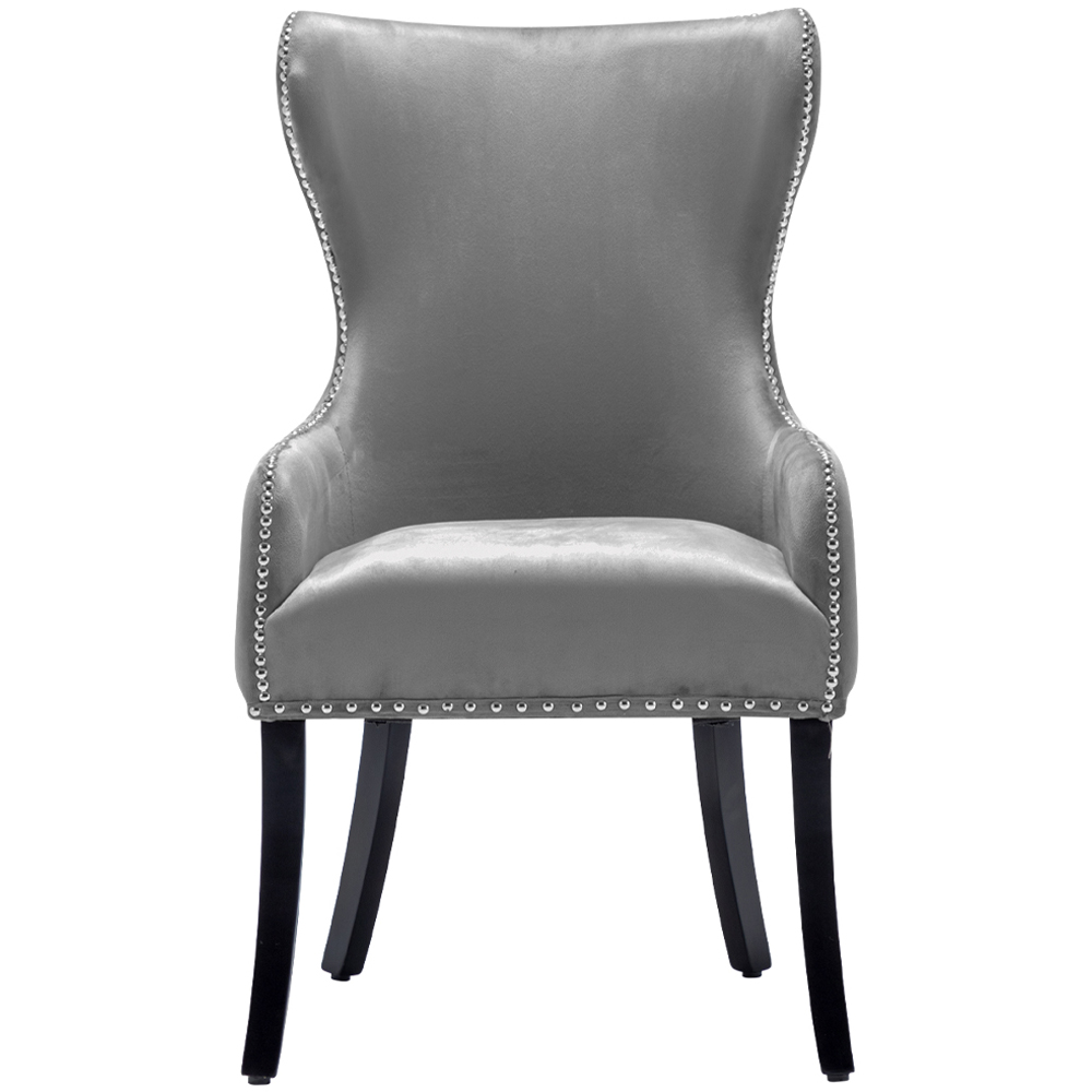 H&O Direct Light Grey Vintage Velvet Studded Dining Chair Image 2