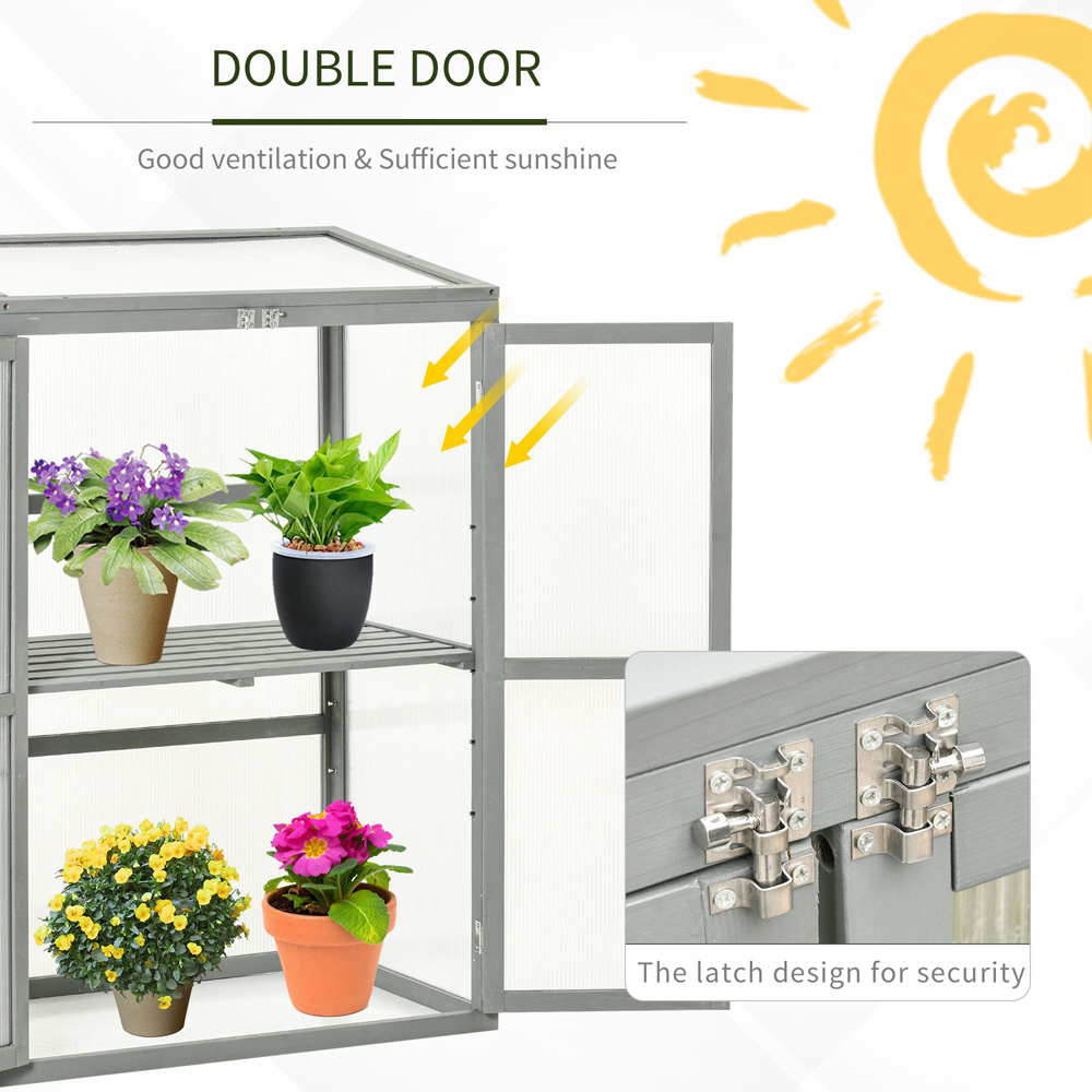Outsunny 3 Shelf Grey Wooden Polycarbonate 2.5 x 1.5ft Cold Frame Greenhouse Image 5
