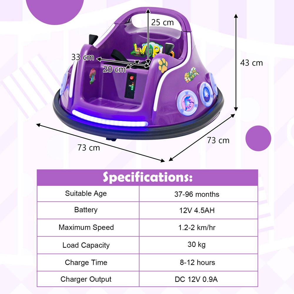 Costway Toddlers Purple Electric Ride On Bumper Car with Spin and Remote Control Image 8