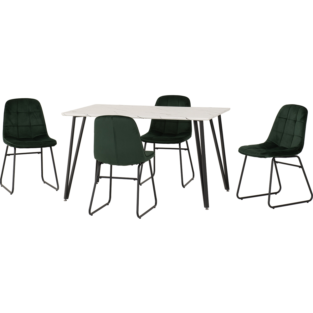 Seconique Marlow and Lukas 4 Seater Dining Set White Marble and Emerald Green Velvet Image 3