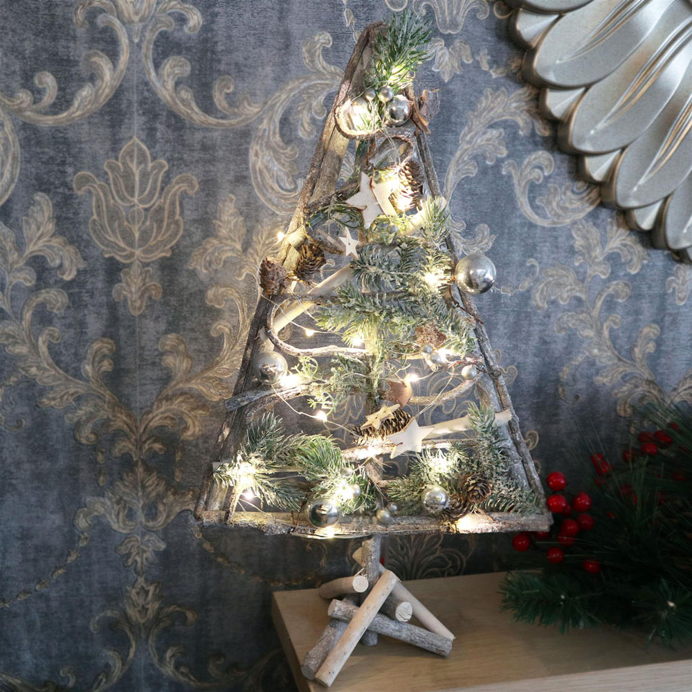 Shatchi 20 LED Rustic Wooden Xmas Tree Decoration 48cm Image 2