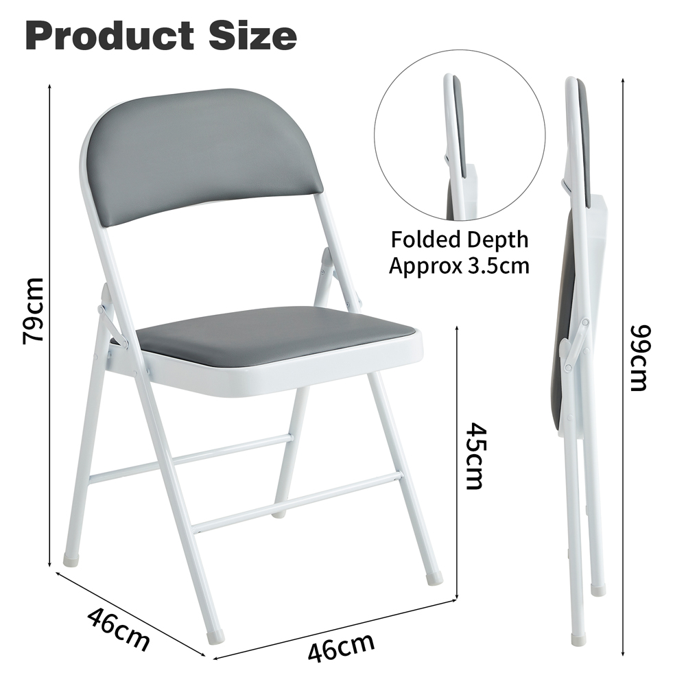 Set of 4 Grey Padded Folding Metal Dining Chairs Image 8