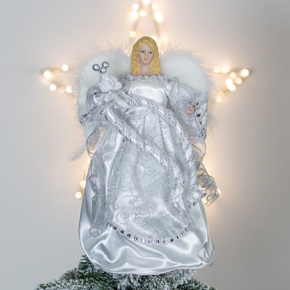 The Christmas Workshop White and Silver Tree Top Angel 30cm Image 4