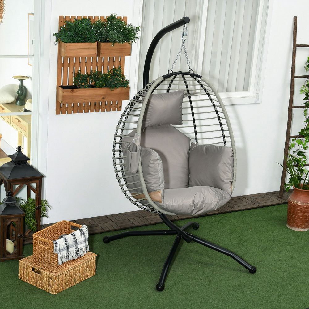 Outsunny Grey and Black Foldable Egg Chair with Cushion Image 4