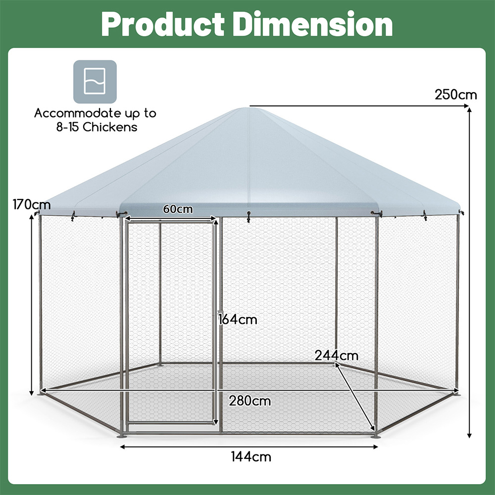 Costway Hexagonal Metal Chicken Coop with Lockable Door Image 9