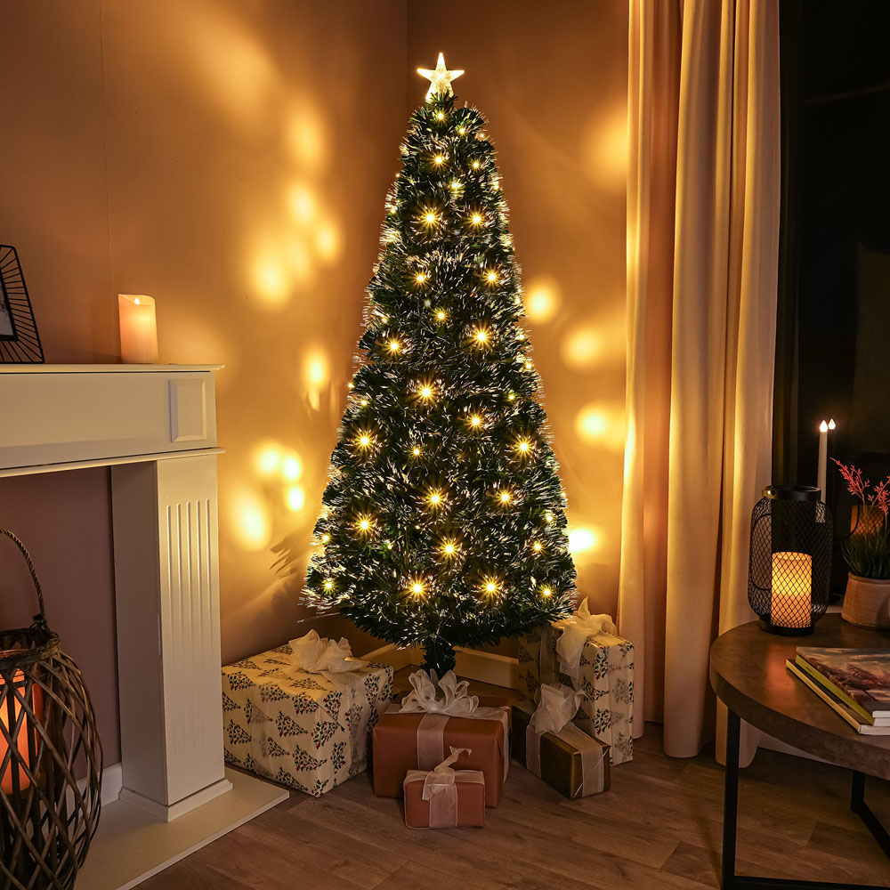 The Christmas Centre 80 Warm White LED Green Fibre Optic Artificial Xmas Tree 7ft Image 2