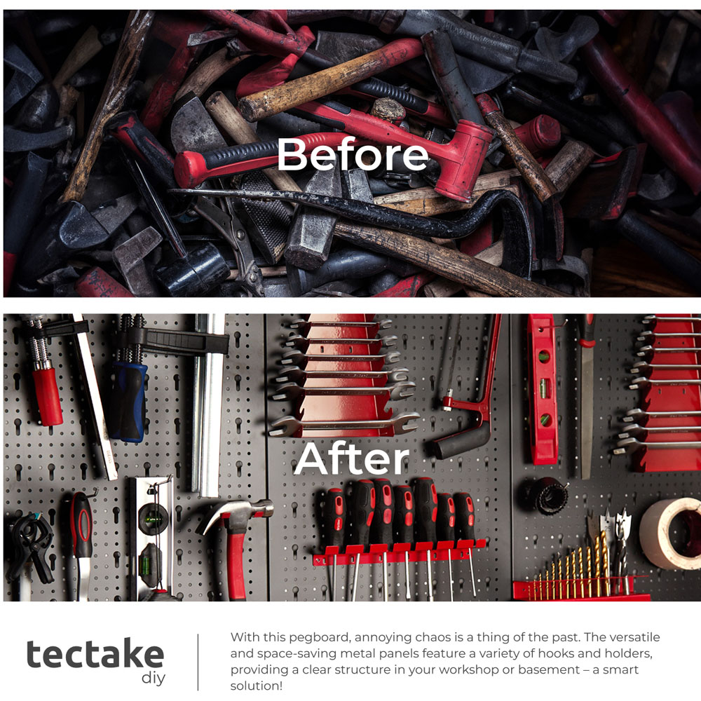 tectake Jonah 5 Panel Tool Pegboard Set with Hooks and Holders Image 5