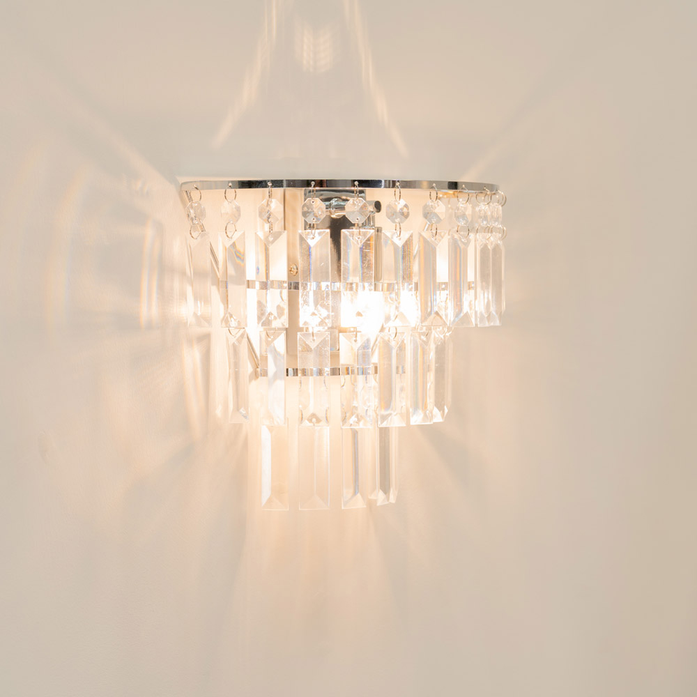 ValueLights Kelsks Clear Acrylic Jewel Droplet Chrome Wall Light with LED Bulb Image 2