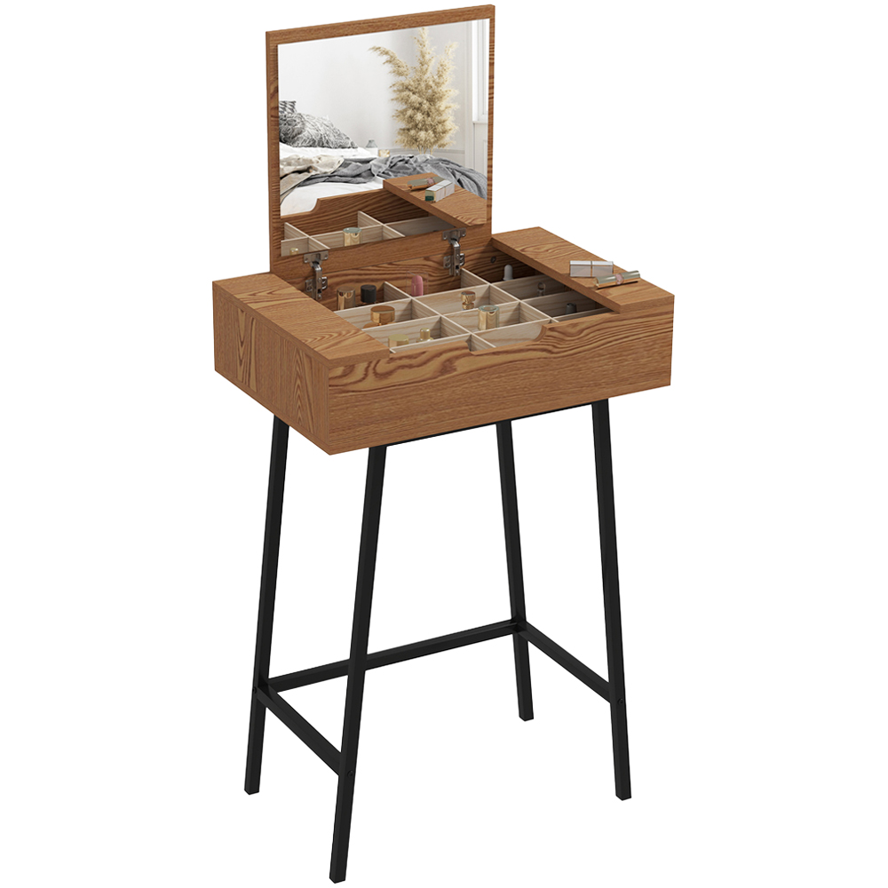HOMCOM Natural Wood Effect Industrial Vanity Desk with Mirror Image 2