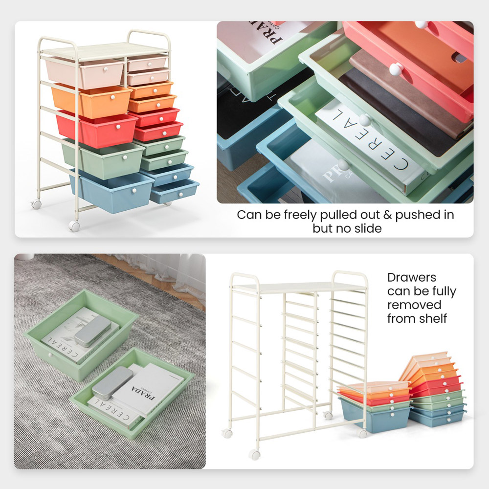 Costway 15 Drawer Pastel Storage Trolley Image 5