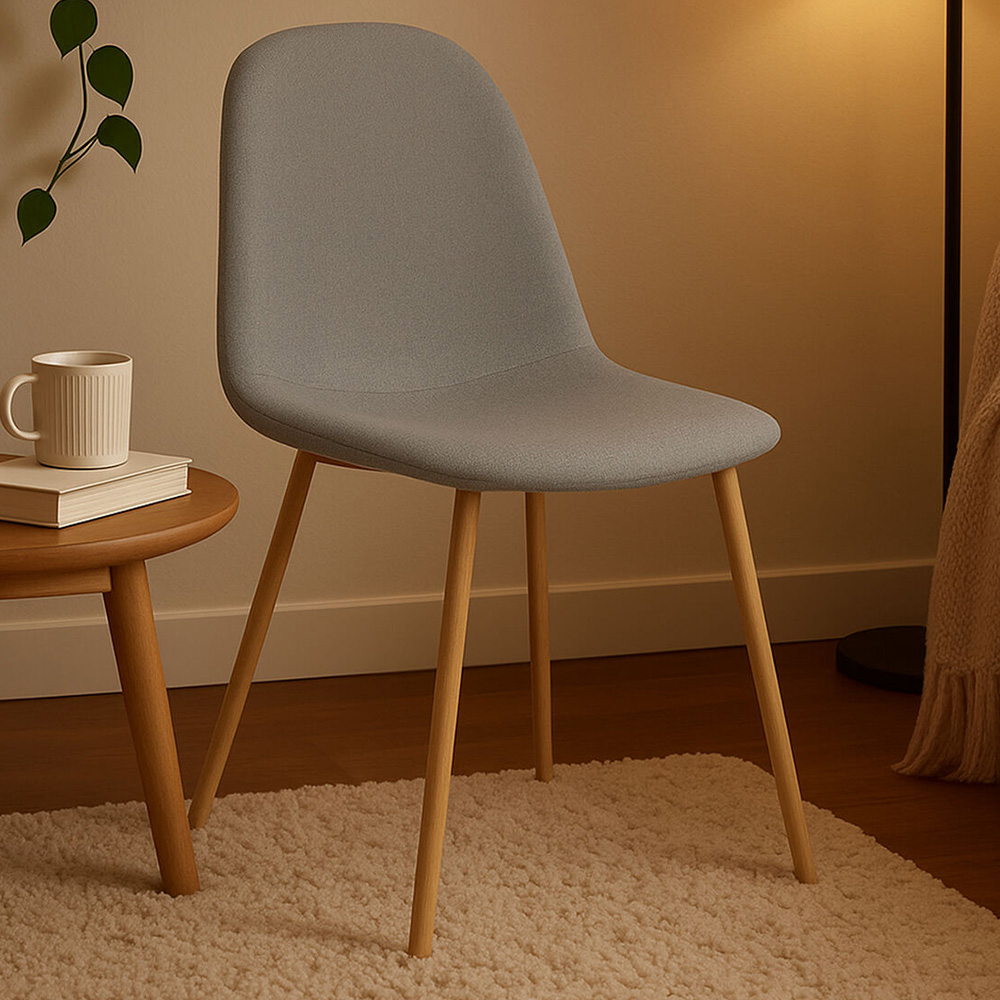 Premier Housewares Salford Grey Fabric and Wood Effect Legs Dining Chair Image 1