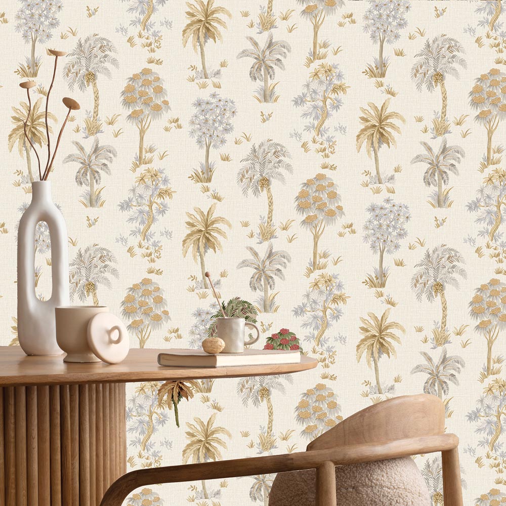 Belgravia Decor Zambaiti Parati Marrakech Tree Beige and Cream Wallpaper Image 2