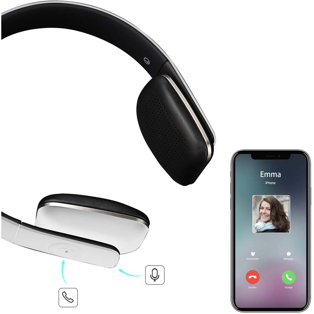 August EP636W White Wireless Rechargeable On-Ear NFC Bluetooth Headphones with Mic Image 3