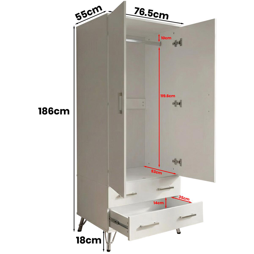 FWStyle Maldon 2 Door 2 Drawer White Wardrobe Image 8