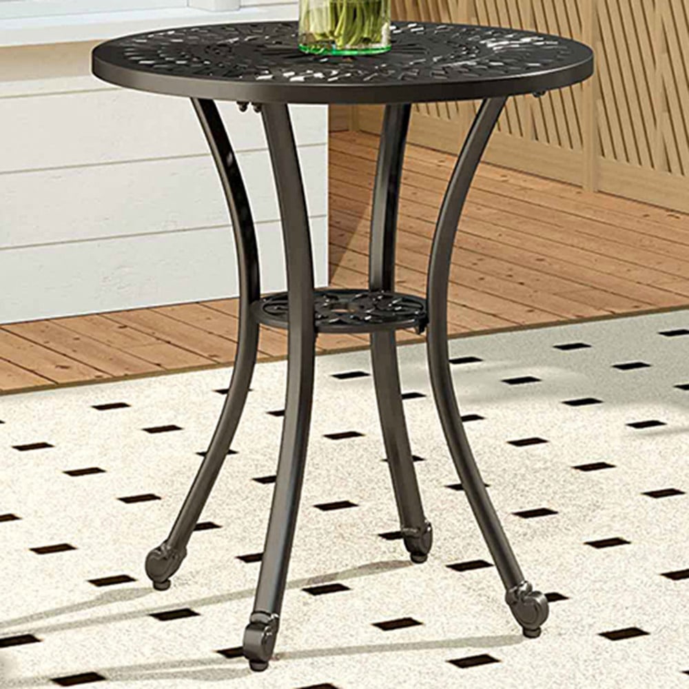Living and Home Vintage Cast Aluminium Round Bistro Table with Parasol Hole Image 1