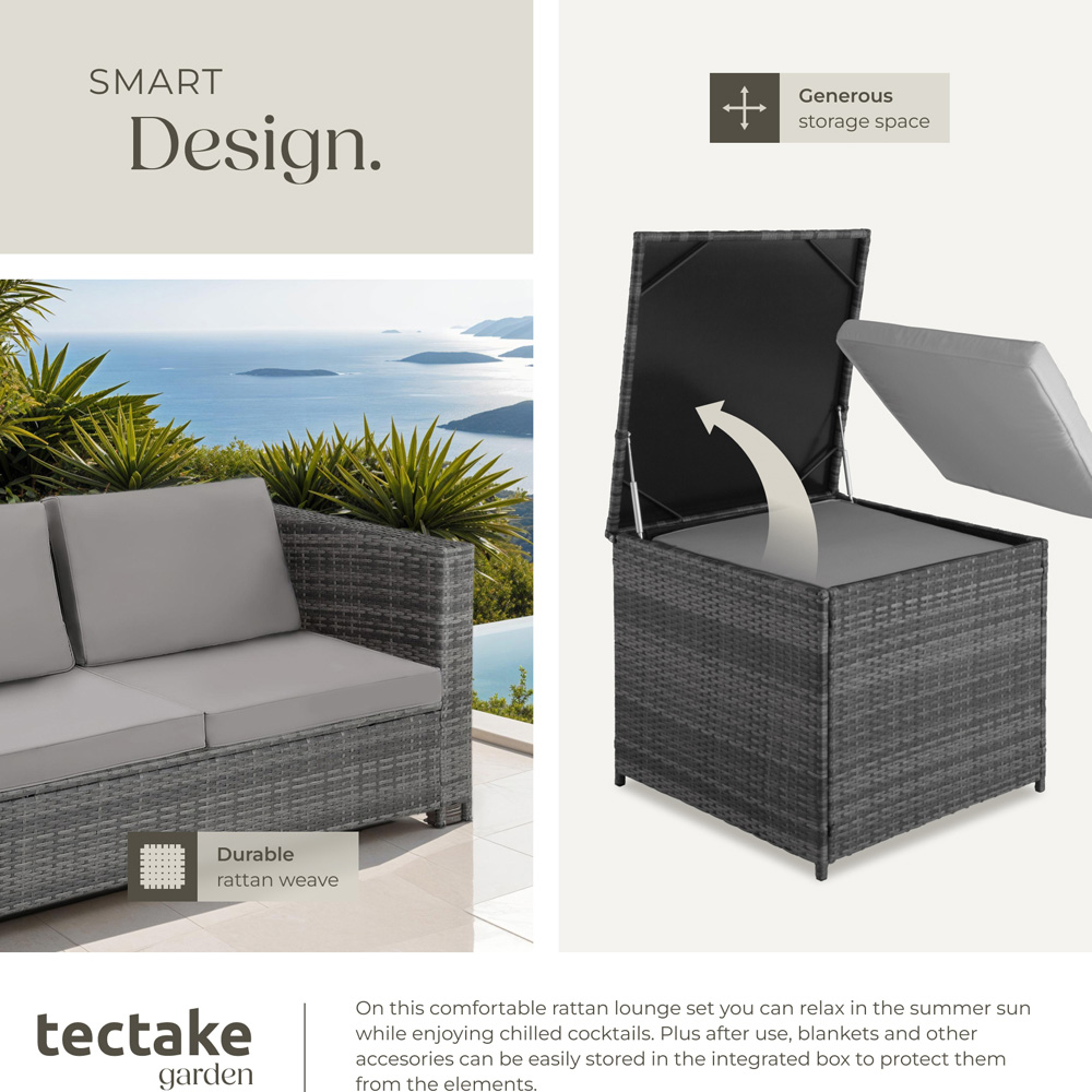 tectake Siena 4 Seater Grey Rattan Garden Lounge Set with Storage Box Image 4