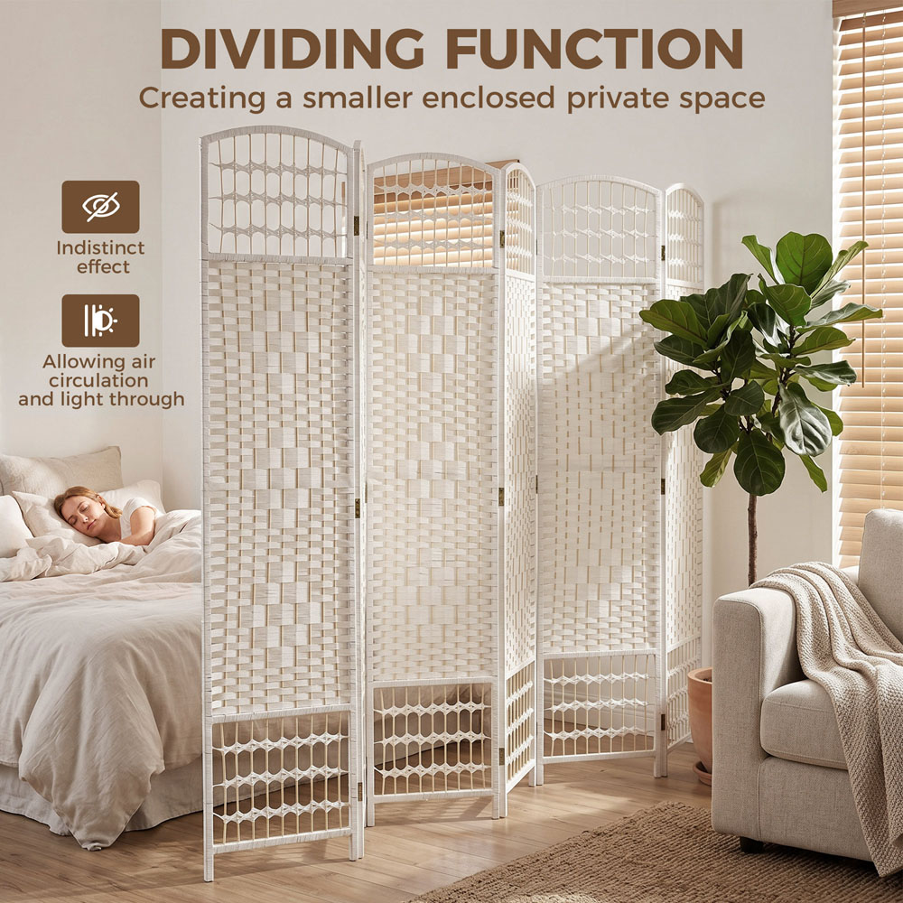 HOMCOM 6 Panel White Folding Freestanding Privacy Screen Image 6