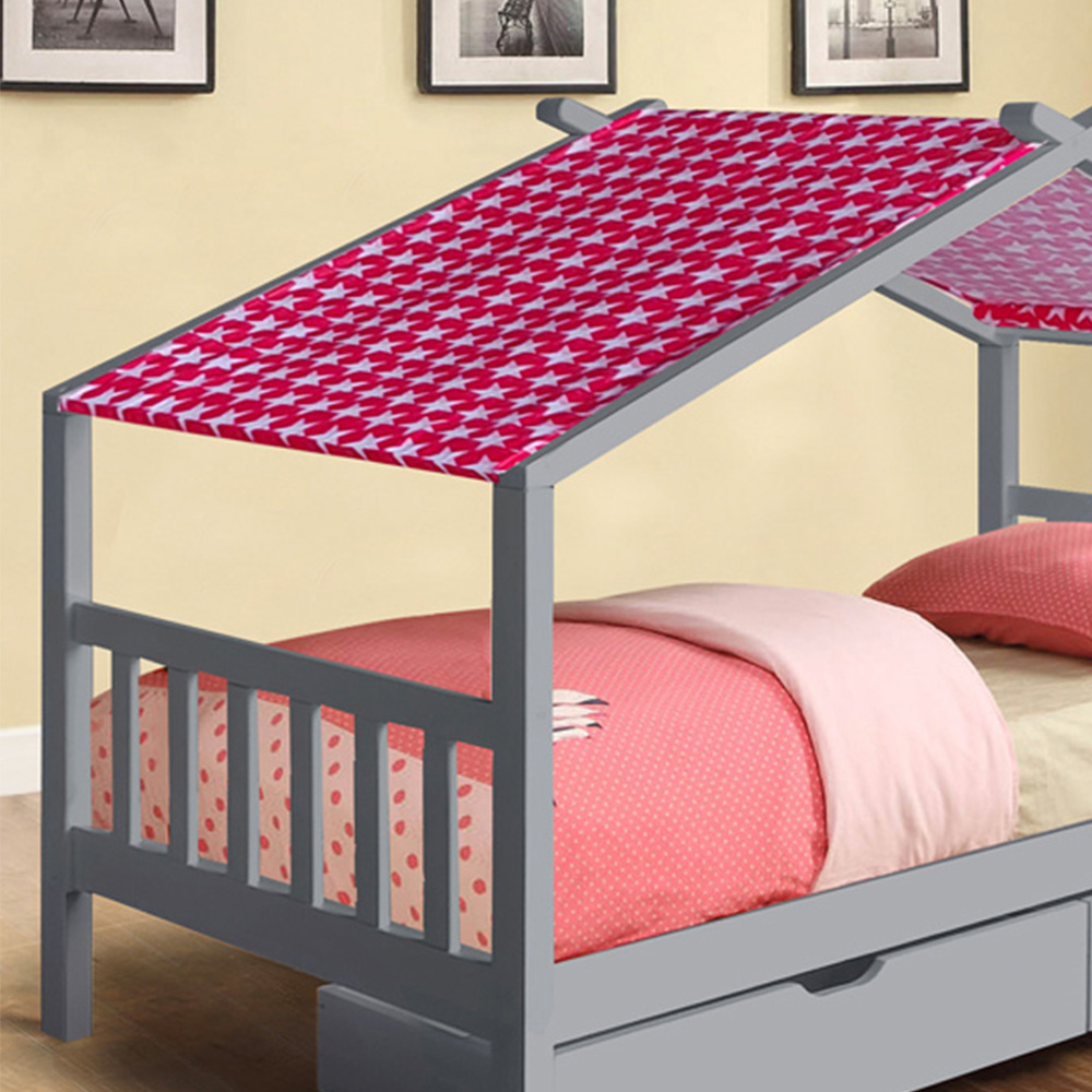 Brooklyn Single Grey 2 Drawer House Storage Bed with Red Tent Image 2