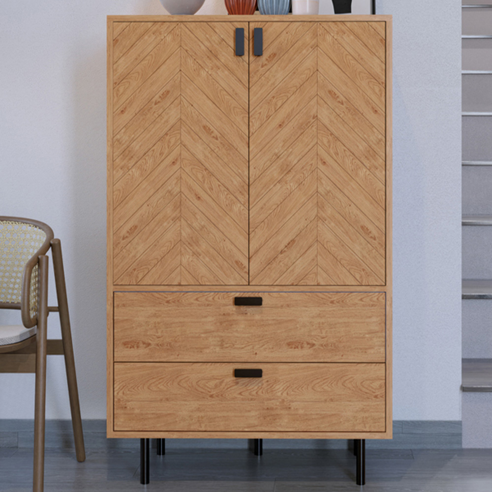 Seconique Leon 2 Door 2 Drawer Medium Oak Effect Storage Cabinet Image 1