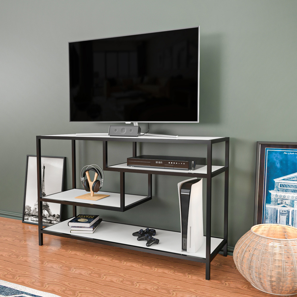Decorotika Robins Industrial Black and White TV Stand Image 4