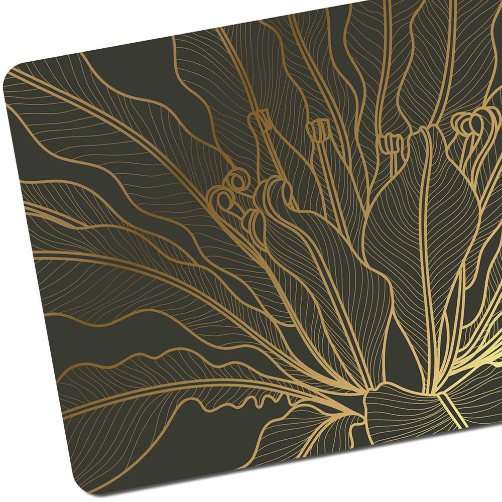 Benjamin Tate Design 6 Pack Black and Gold Split Leaf Line Art Placemats Image 2