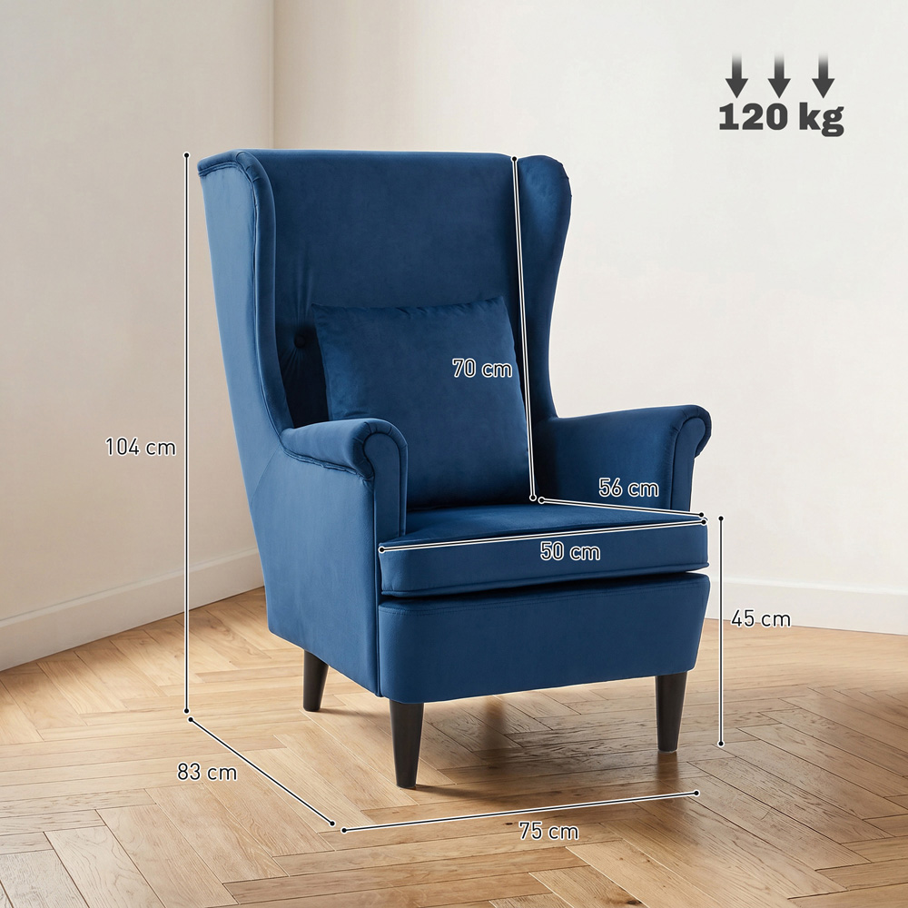 HOMCOM Blue Wingback Accent Chair Image 9