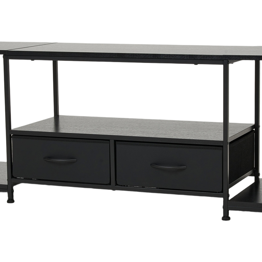 Living and Home 2 Fabric Drawer 3 Shelf Black Industrial TV Stand Image 5