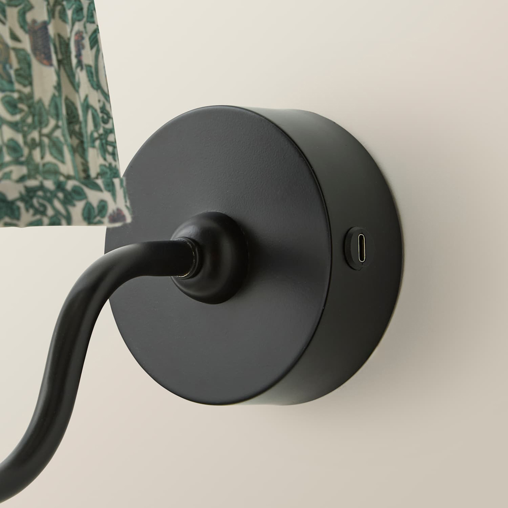 ValueLights Lowe Green Floral Pleated Shade Black Rechargeable Wall Light with Bulb Image 5