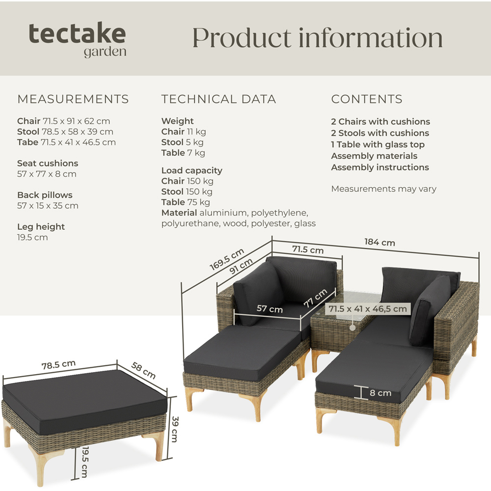 tectake Bellaria 4 Seater Nature Garden Furniture Set Image 9