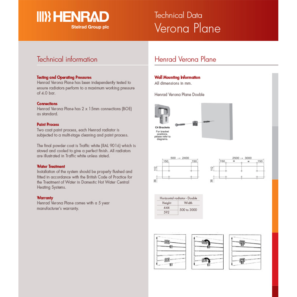 Henrad by Stelrad Verona Single Plane White Radiator 592 x 1000mm Image 4