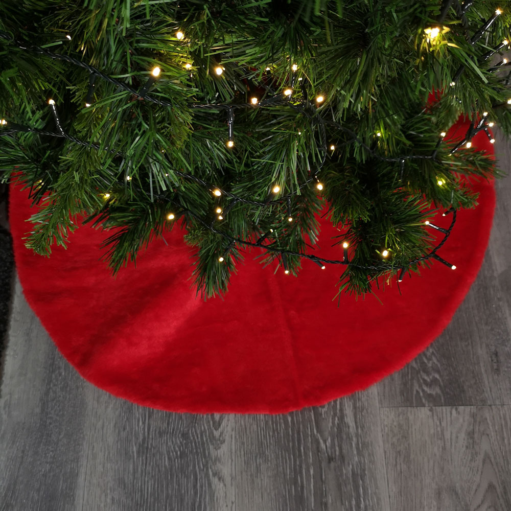 Samuel Alexander Red Fluffy Plush Christmas Tree Skirt with Ribbon Ties 90cm Image 5