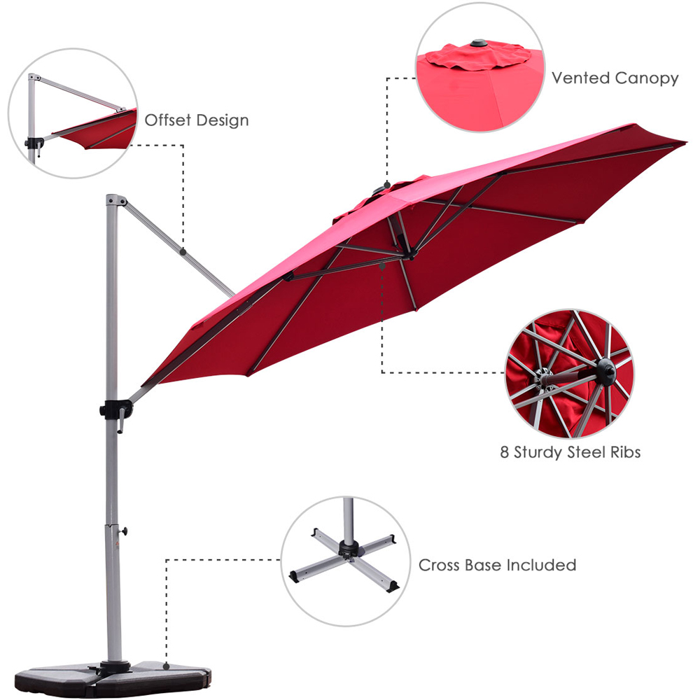 Costway Red Crank and Tilt Cantilever Parasol 3.3m Image 6