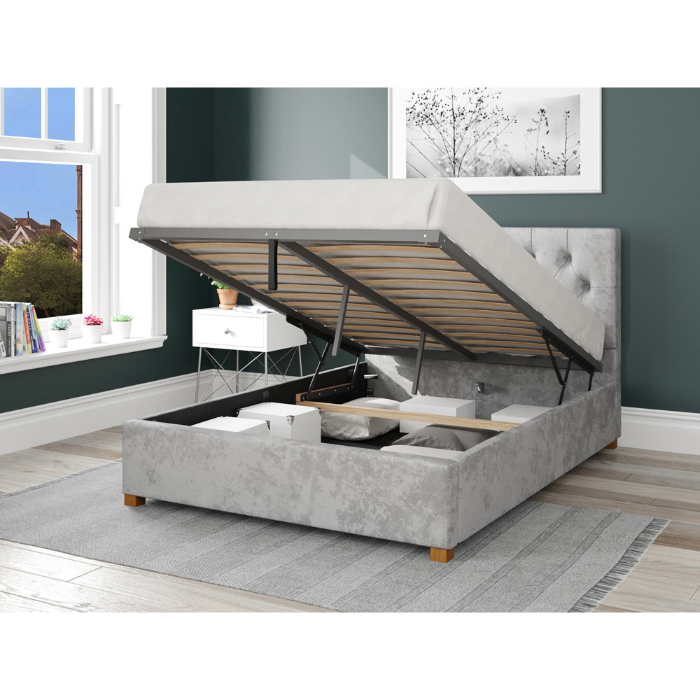 Aspire Olivier Double Silver Mirazzi Velvet Ottoman Bed Image 2