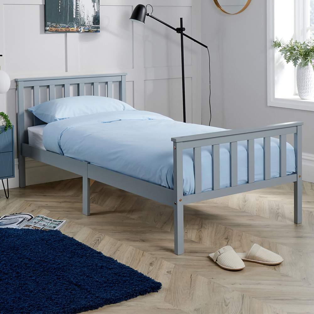 Home Source Florida Single Grey Wooden Bed Frame Image 1