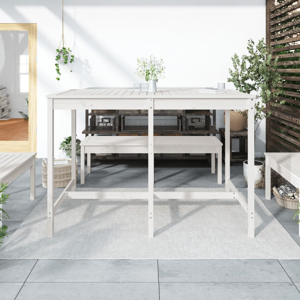 vidaXL 6 Seater Solid Pine Wood Slatted Garden Dining Table White Image 6