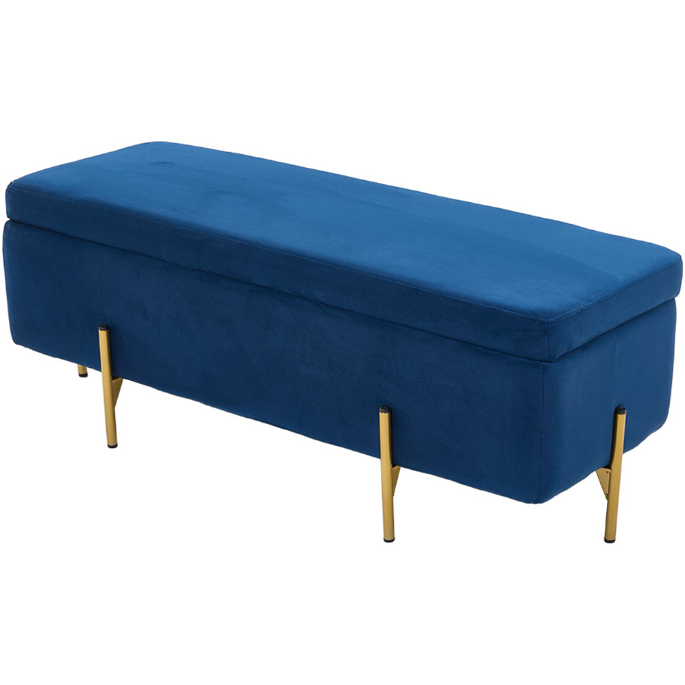 Living and Home Blue Flip Top Flannel Upholstered Storage Bench Image 2