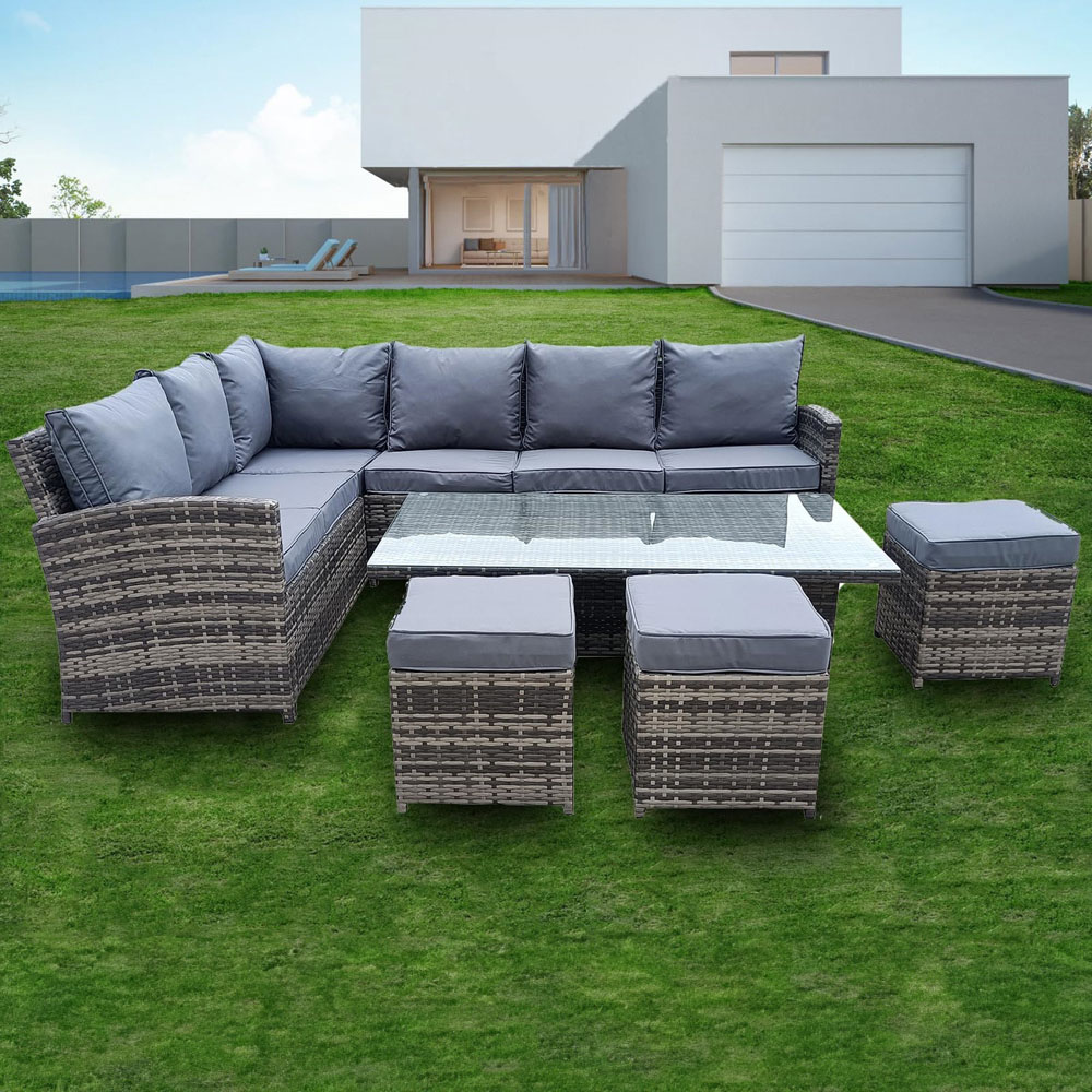 Furniture One 9 Seater Rattan Garden Corner Lounge Set with Rising Table Image 1