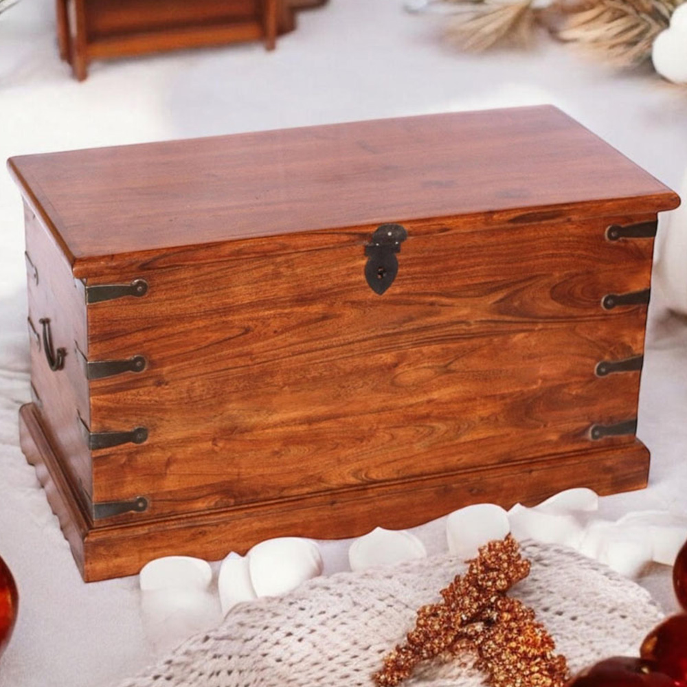 Acacia Home Brown Wooden Chest with Black Hinges Image 1