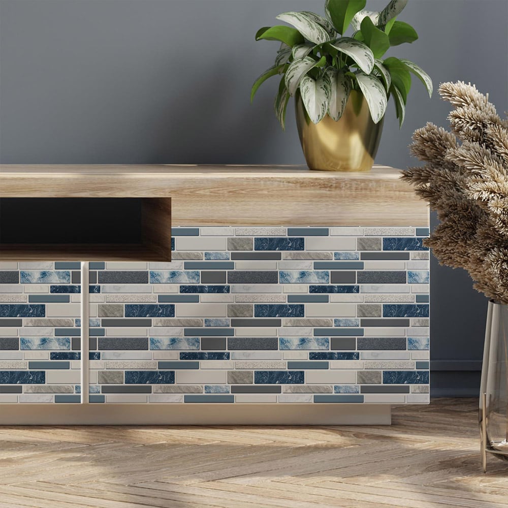 Walplus Purity Mosaic Stone Blue and Grey Tile Sticker 12 Pack Image 1