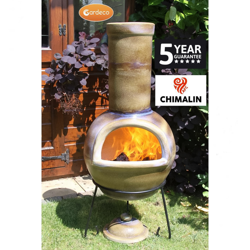 Gardeco Sempra Matt Brown Gem Chimalin Advanced Fire Clay Chimenea Large with Lid and Stand Image 2