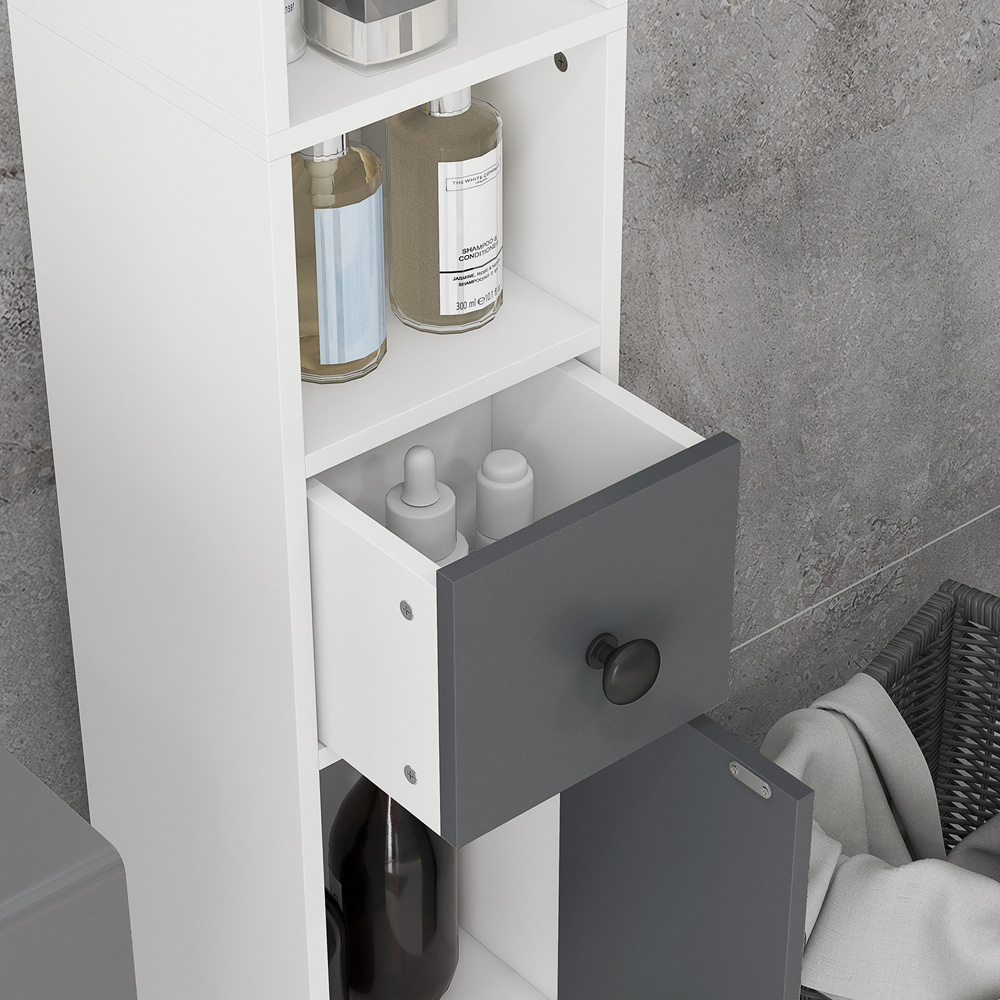 Kleankin Grey 3 Door 4 Shelf Slim Bathroom Cabinet Image 8